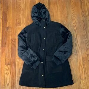 Eden Society Long Sherpa Jacket Coat Black size Small Faux‎ Fur